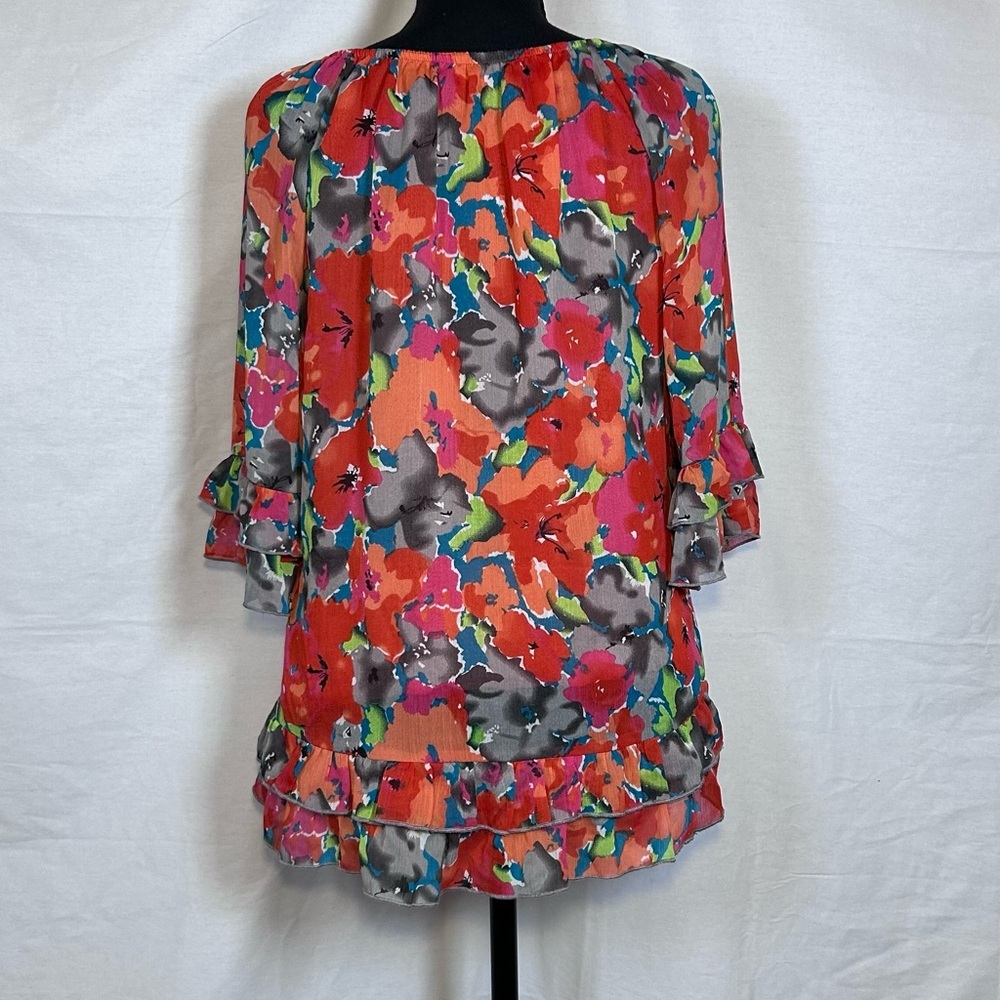 Elementz Red Multi Floral Ruffle Peasant Blouse - Picture 3 of 5